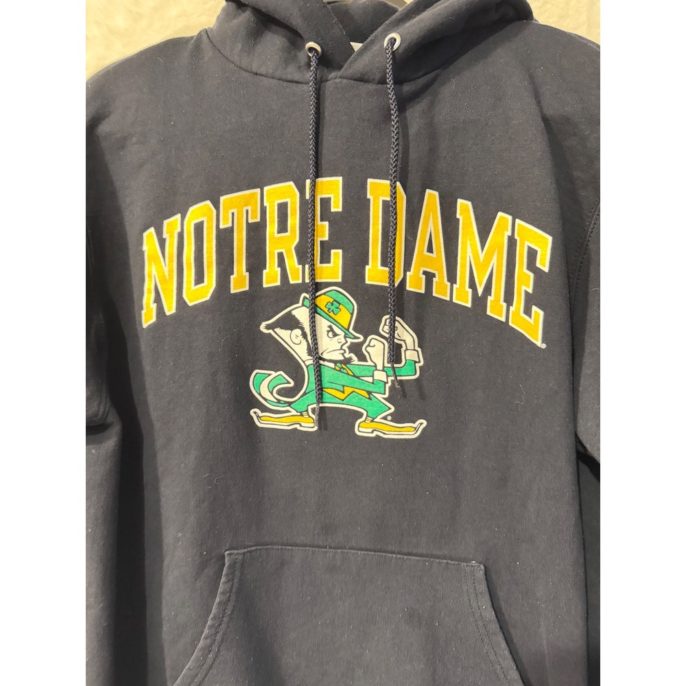 Champion Notre Dame Fighting Irish Hoodie Mens Medium Navy Blue Leprechaun Logo